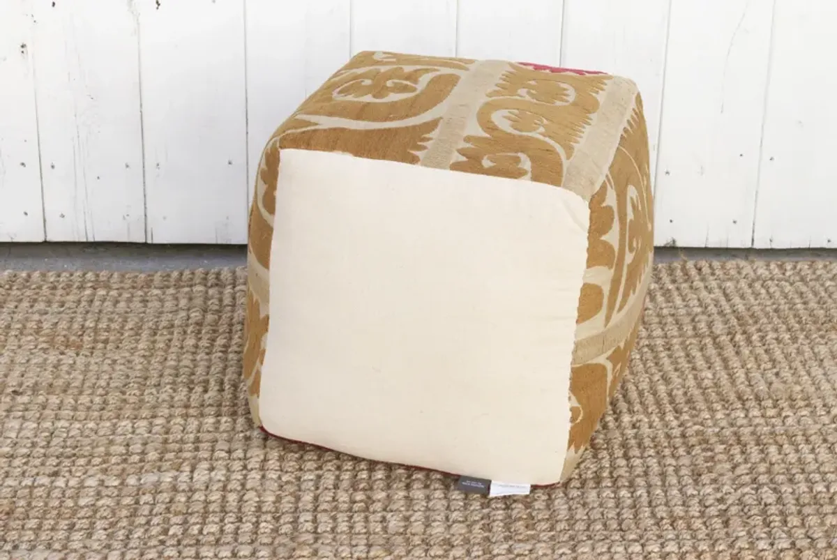 Zebo Antique Suzani Cube Ottoman - de-cor