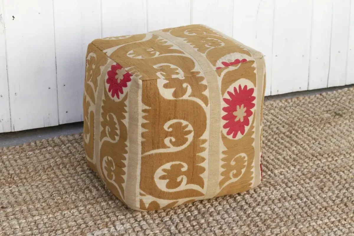 Zebo Antique Suzani Cube Ottoman - de-cor