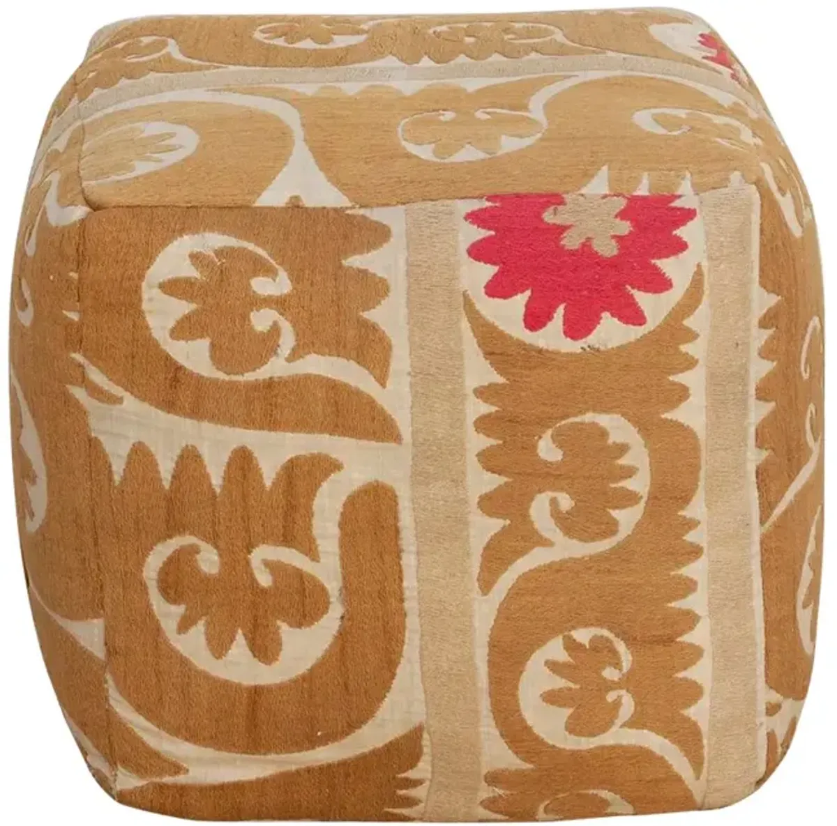 Zebo Antique Suzani Cube Ottoman - de-cor