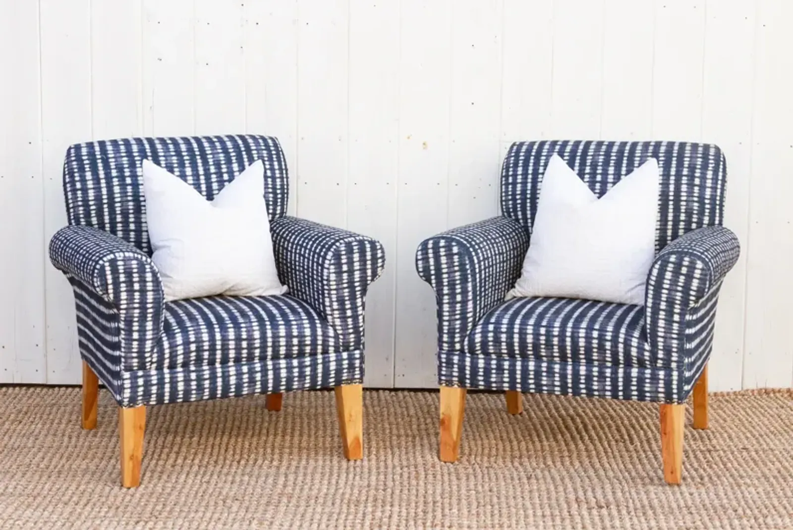 Pair of Indigo Bergere Club Chairs