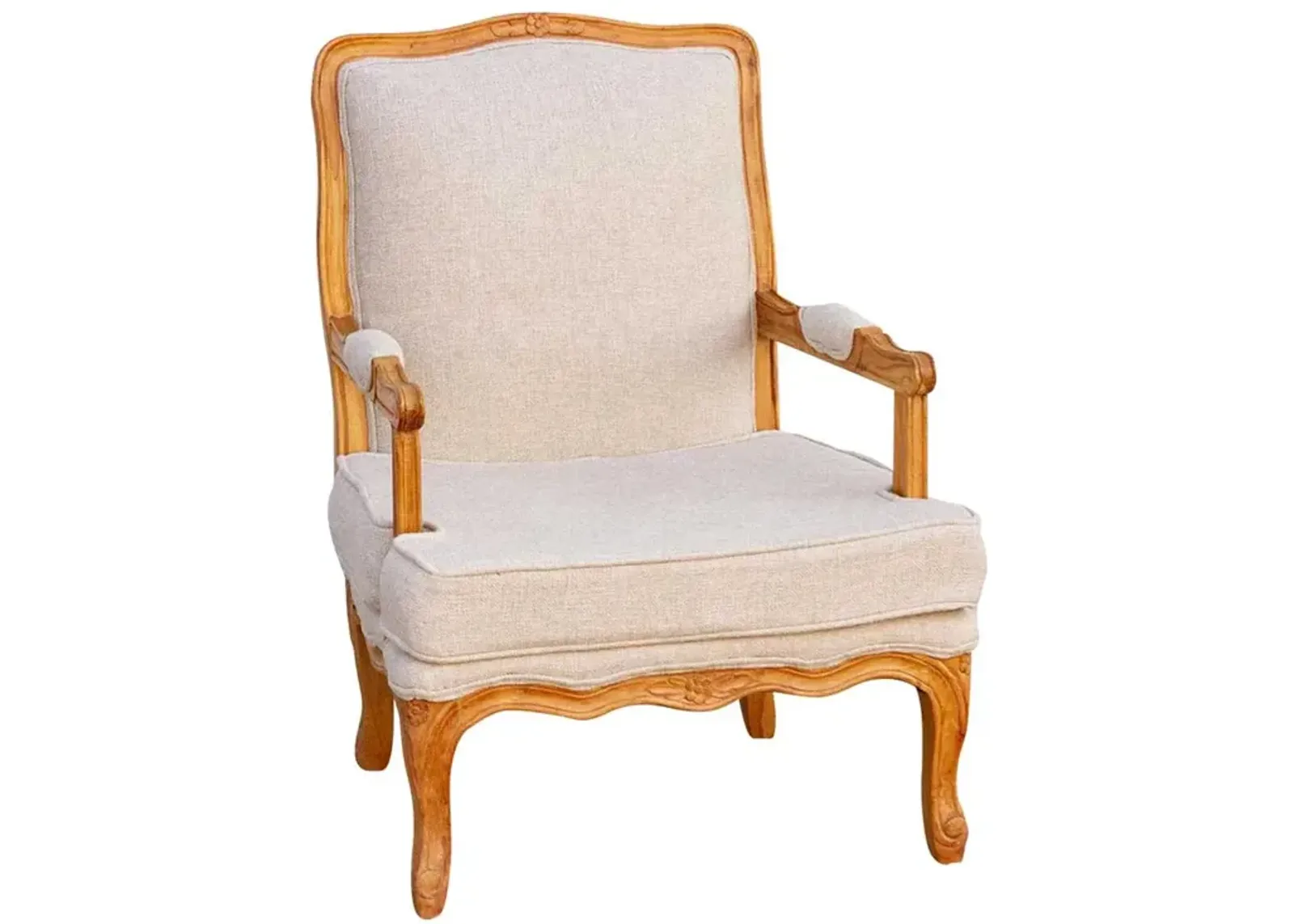 Finely Carved French Linen Armchair