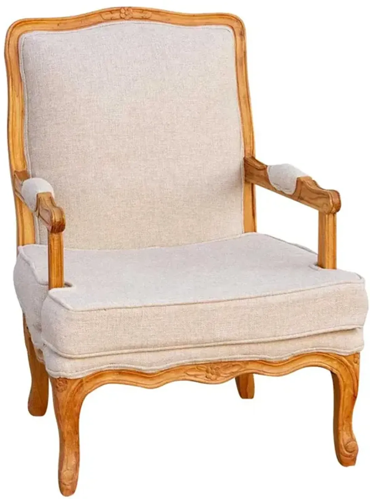 Finely Carved French Linen Armchair