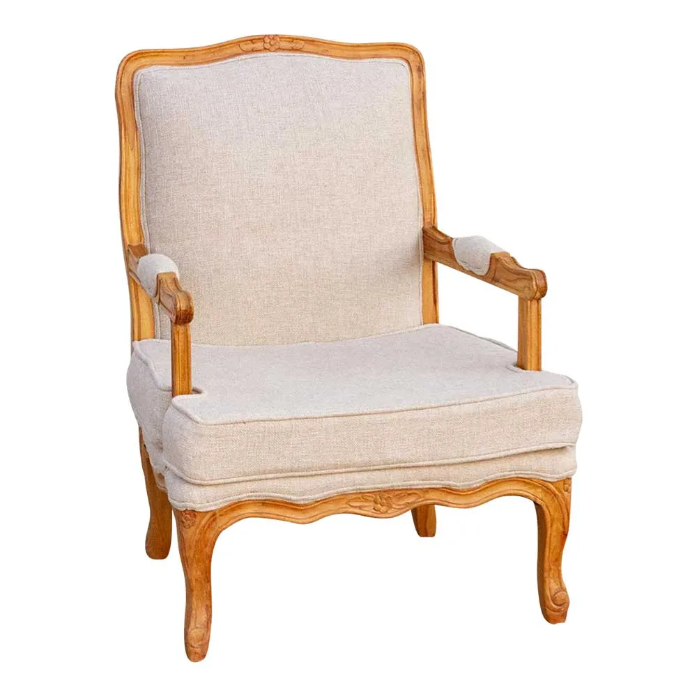 Finely Carved French Linen Armchair