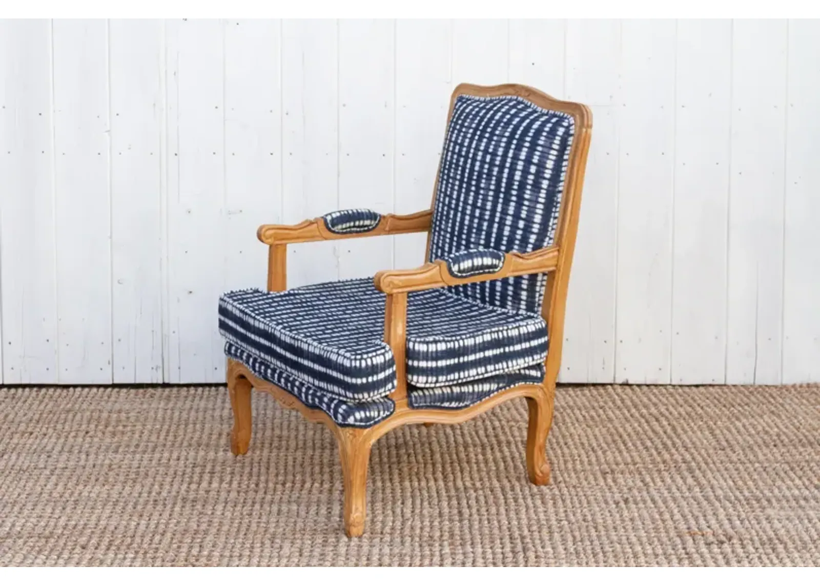 French Bleached Wood Indigo Chair