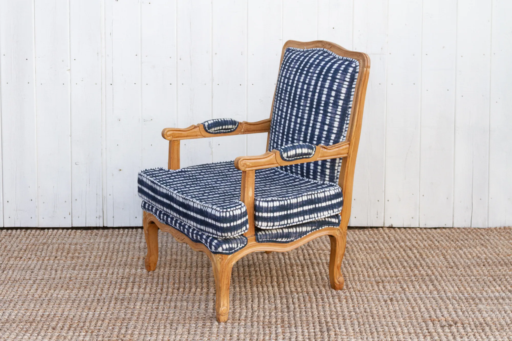 French Bleached Wood Indigo Chair