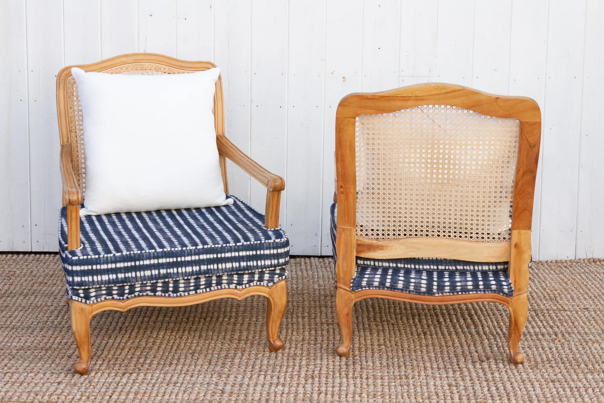 Pair of Cane Indigo Provincial Armchairs - Comfortable, Sturdy, Durable