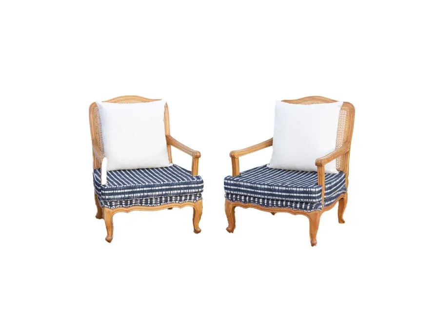 Pair of Cane Indigo Provincial Armchairs - Comfortable, Sturdy, Durable