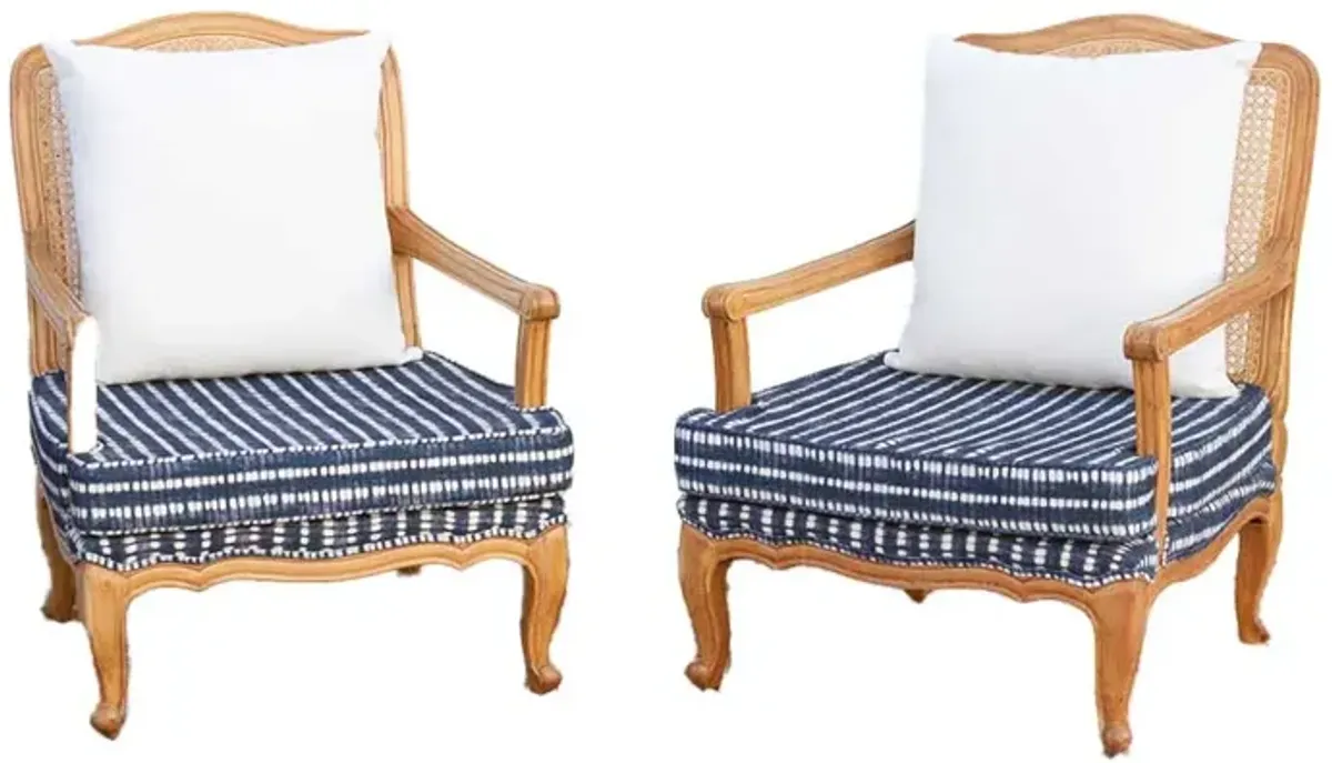 Pair of Cane Indigo Provincial Armchairs - Comfortable, Sturdy, Durable