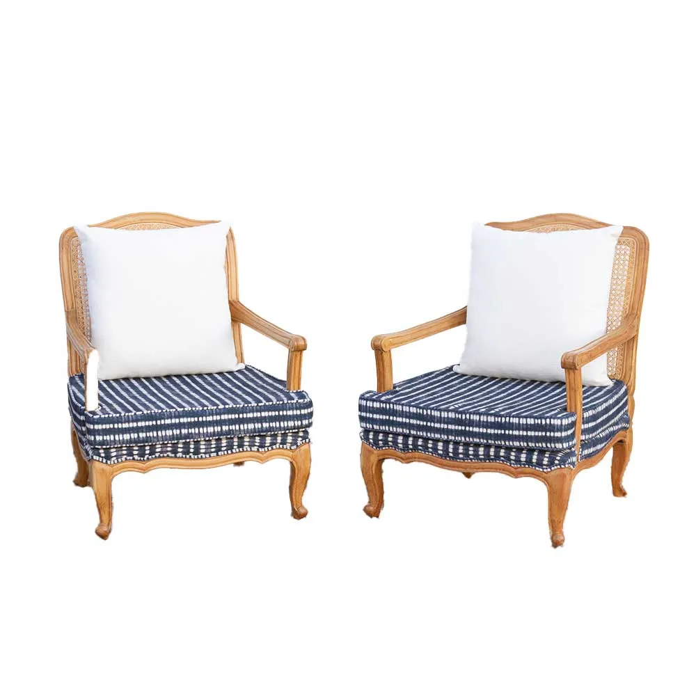 Pair of Cane Indigo Provincial Armchairs - Comfortable, Sturdy, Durable