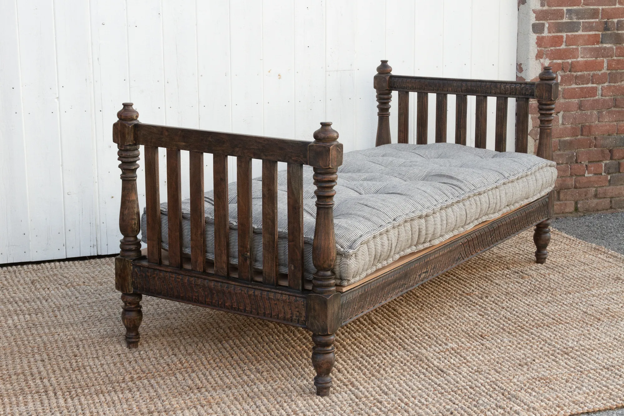 Espresso Brown Carved Indian Sofa Daybed