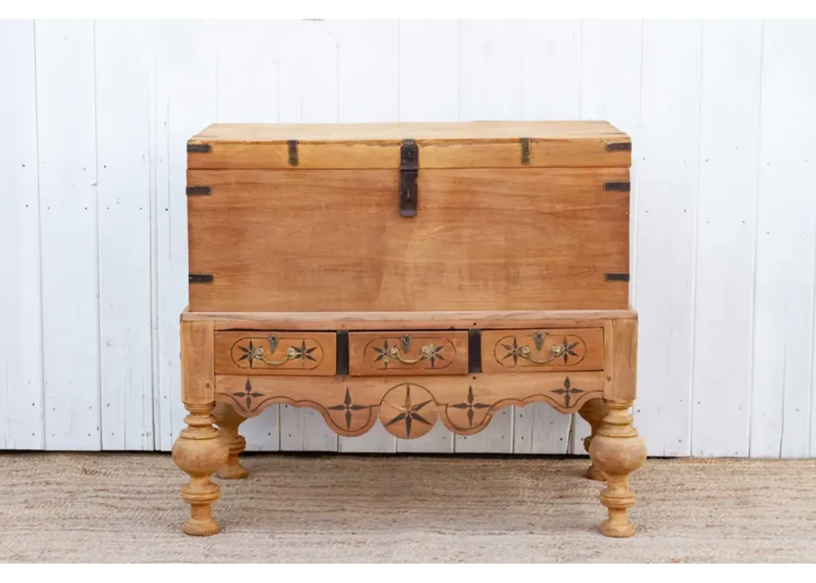 Antique Bleached Campaign Chest on Stand