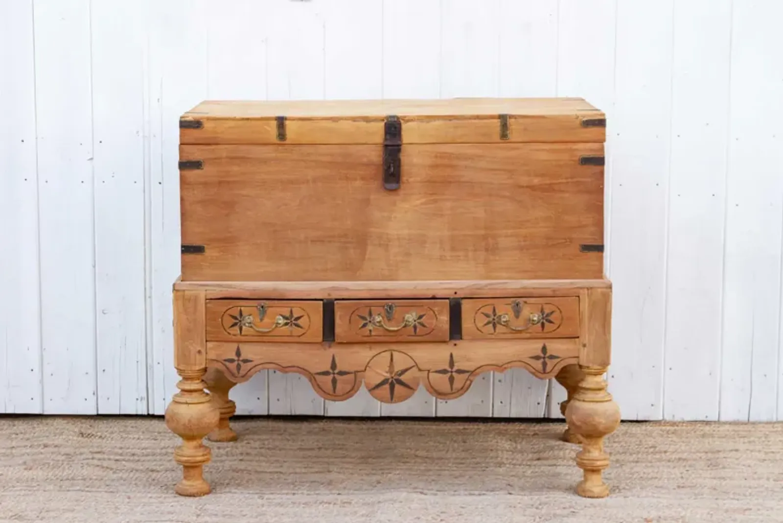 Antique Bleached Campaign Chest on Stand