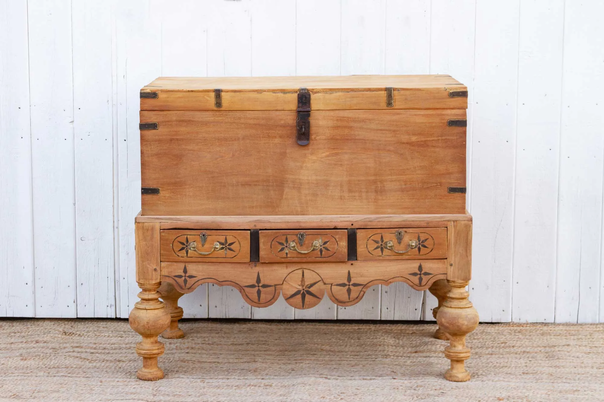 Antique Bleached Campaign Chest on Stand