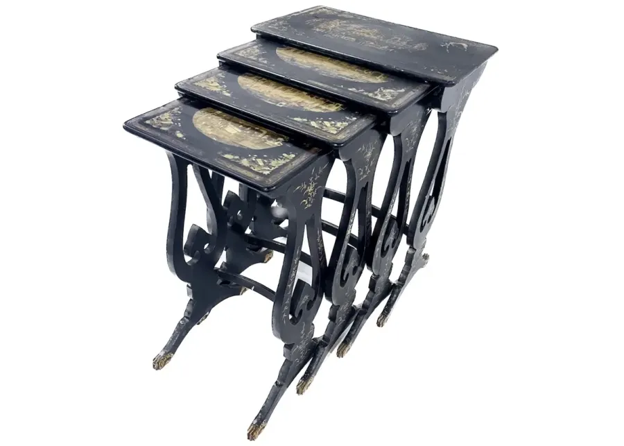 Antique Chinoiserie Nesting Tables - Set of 4 - Black