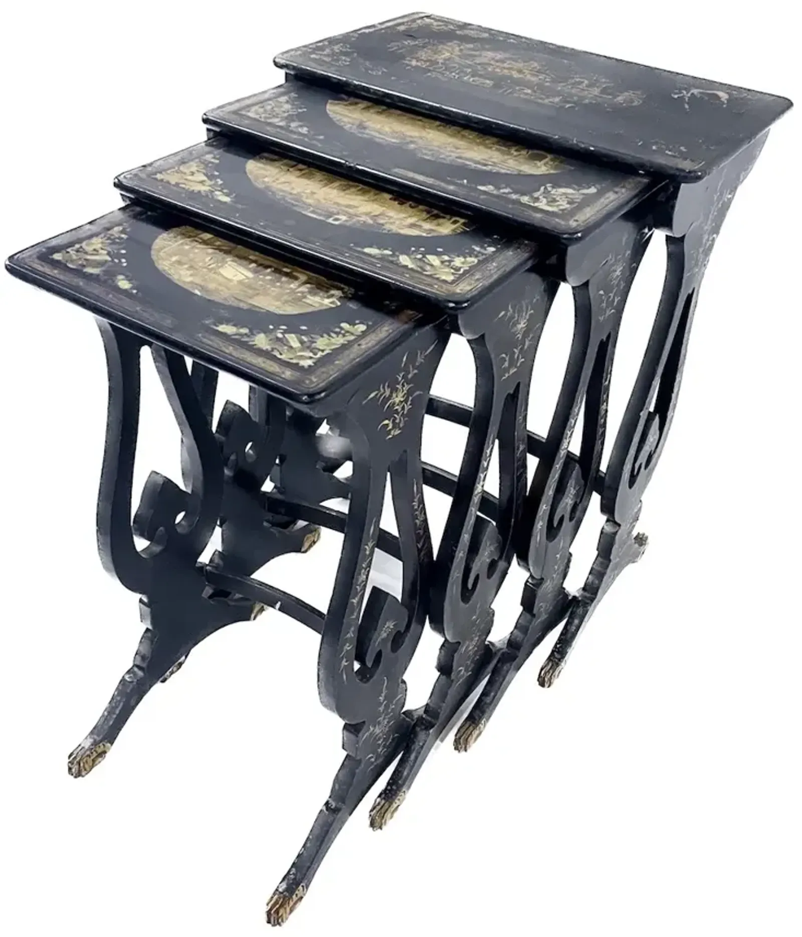 Antique Chinoiserie Nesting Tables - Set of 4 - Black