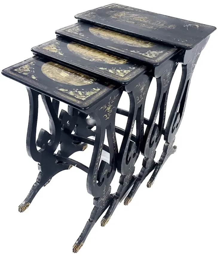 Antique Chinoiserie Nesting Tables - Set of 4 - Black