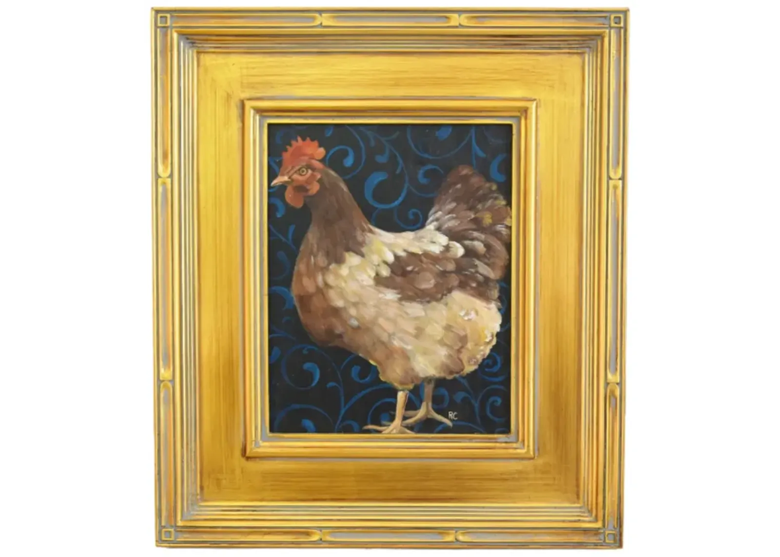 Limited Edition - Original Hen Chicken Oil Painting Framed - brown