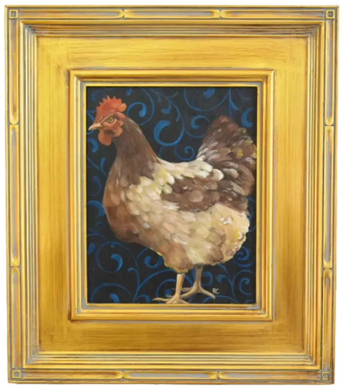 Limited Edition - Original Hen Chicken Oil Painting Framed - brown