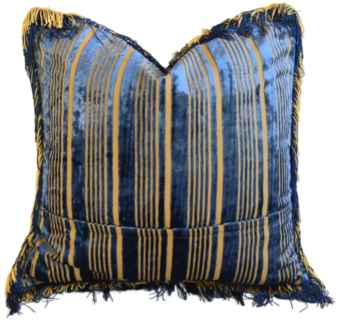 French Blue & Gold Silk Stripe Pillow