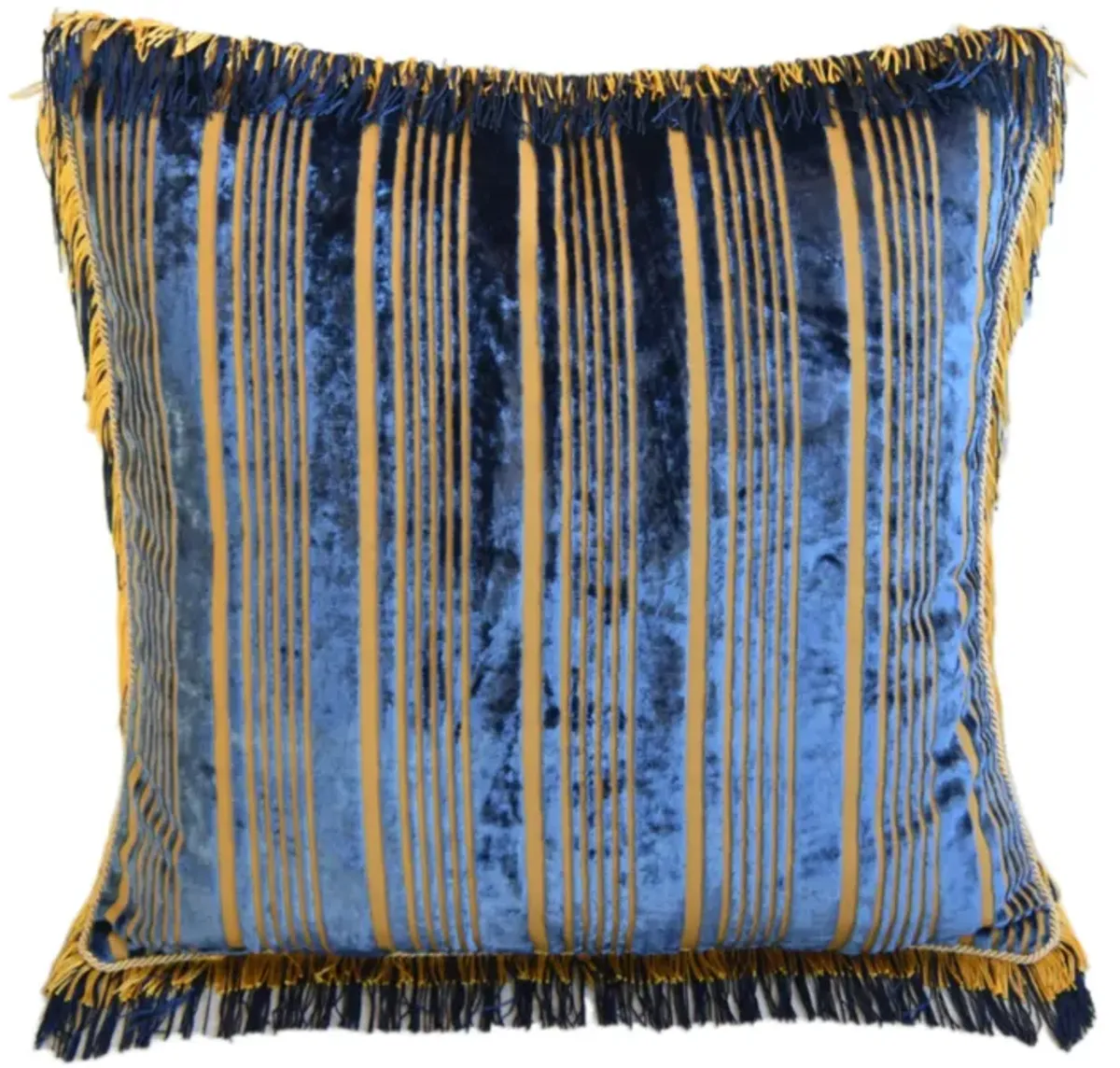 French Blue & Gold Silk Stripe Pillow