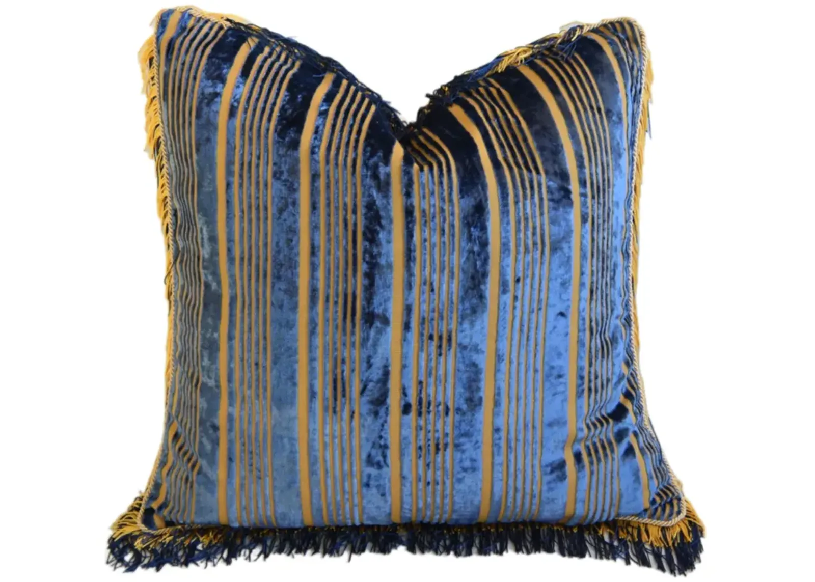 French Blue & Gold Silk Stripe Pillow