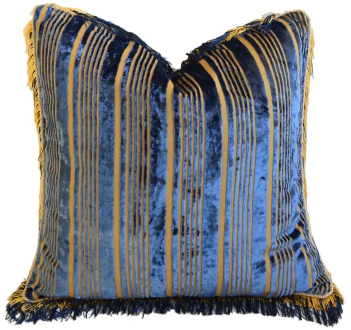 French Blue & Gold Silk Stripe Pillow