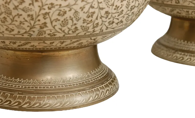 Moroccan Sgraffito Brass Lamps - a Pair - gold