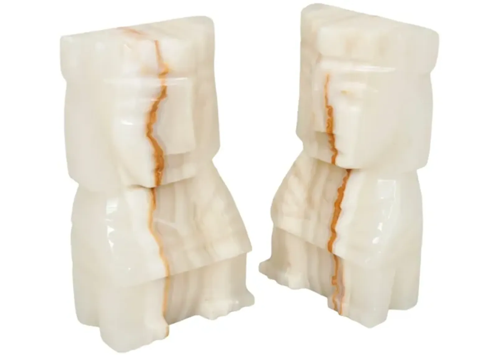 Mayan Figure Agate Bookends - a Pair - white