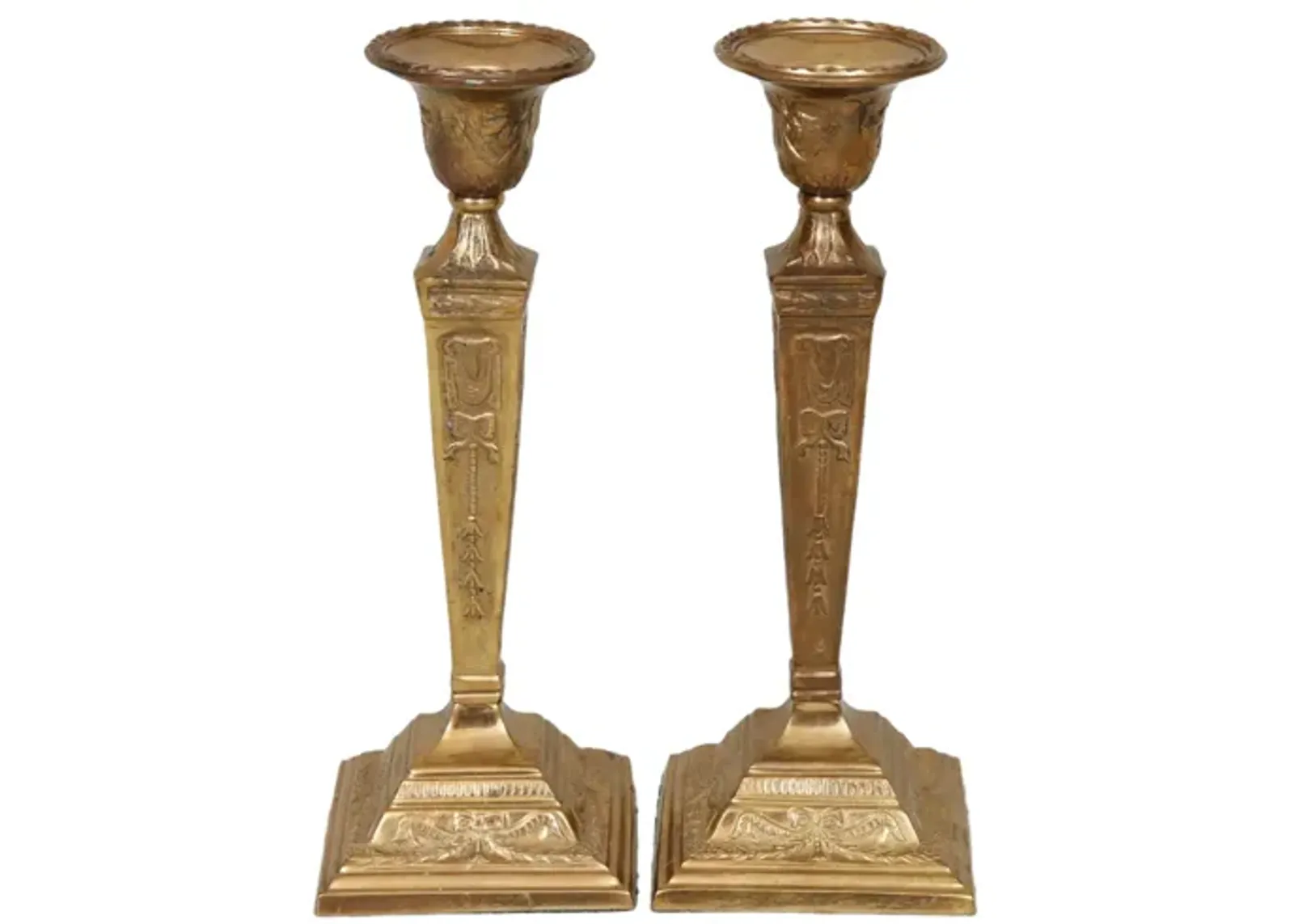 Repousse Brass Taper Candlestick Holders - Gold