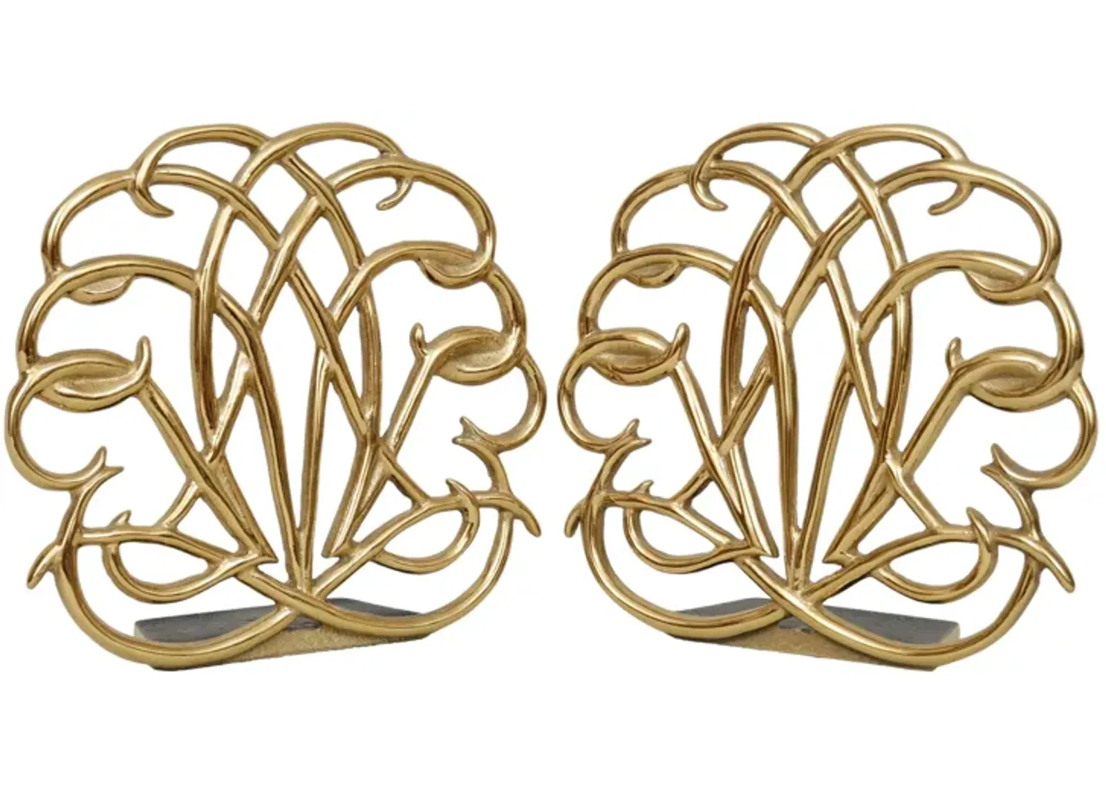 Scrolled Brass Bookends - a Pair - gold