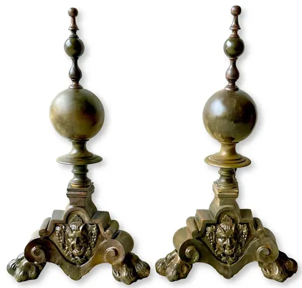 Antique French Bacchus Bronze Andirons