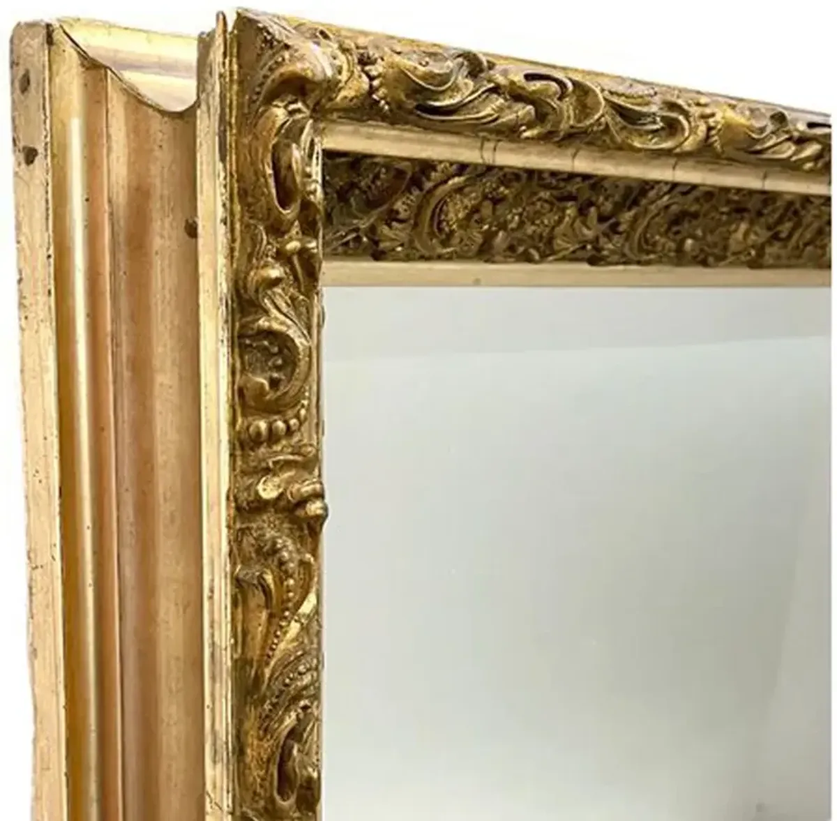 Large Antique French Gilt Beveled Mirror - Rose Victoria - Gold