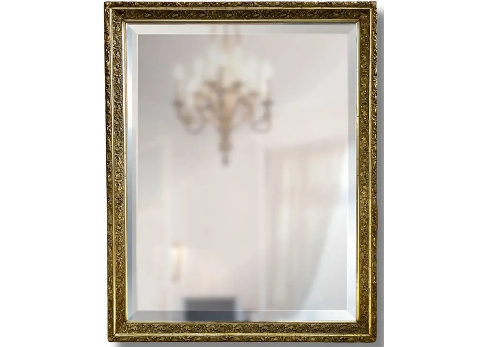 Large Antique French Gilt Beveled Mirror - Gold