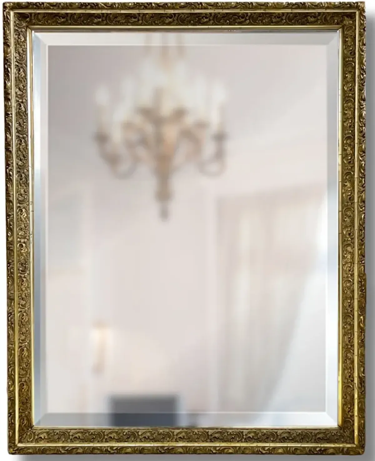 Large Antique French Gilt Beveled Mirror - Rose Victoria - Gold