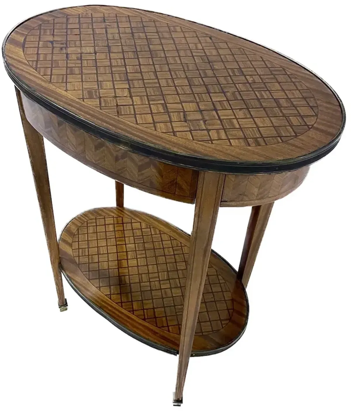 Oval Diamond Inlay Tiered Side Table - Brown