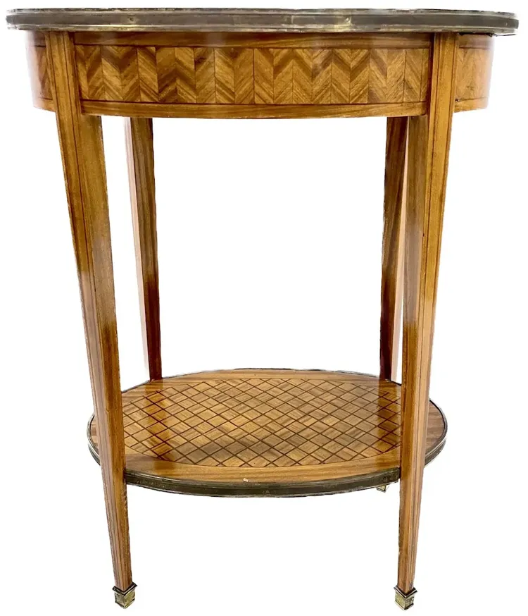 Oval Diamond Inlay Tiered Side Table - Brown