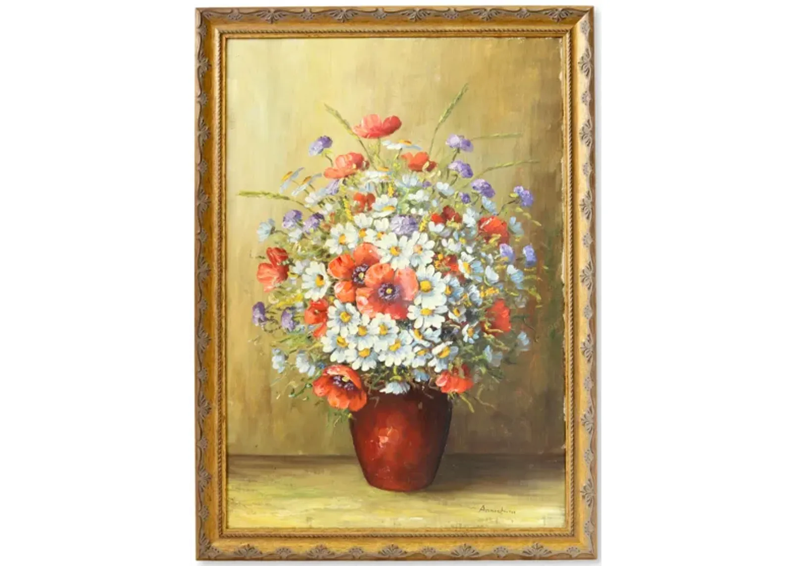 Limited Edition - Framed French Floral Still Life Painting - Gold