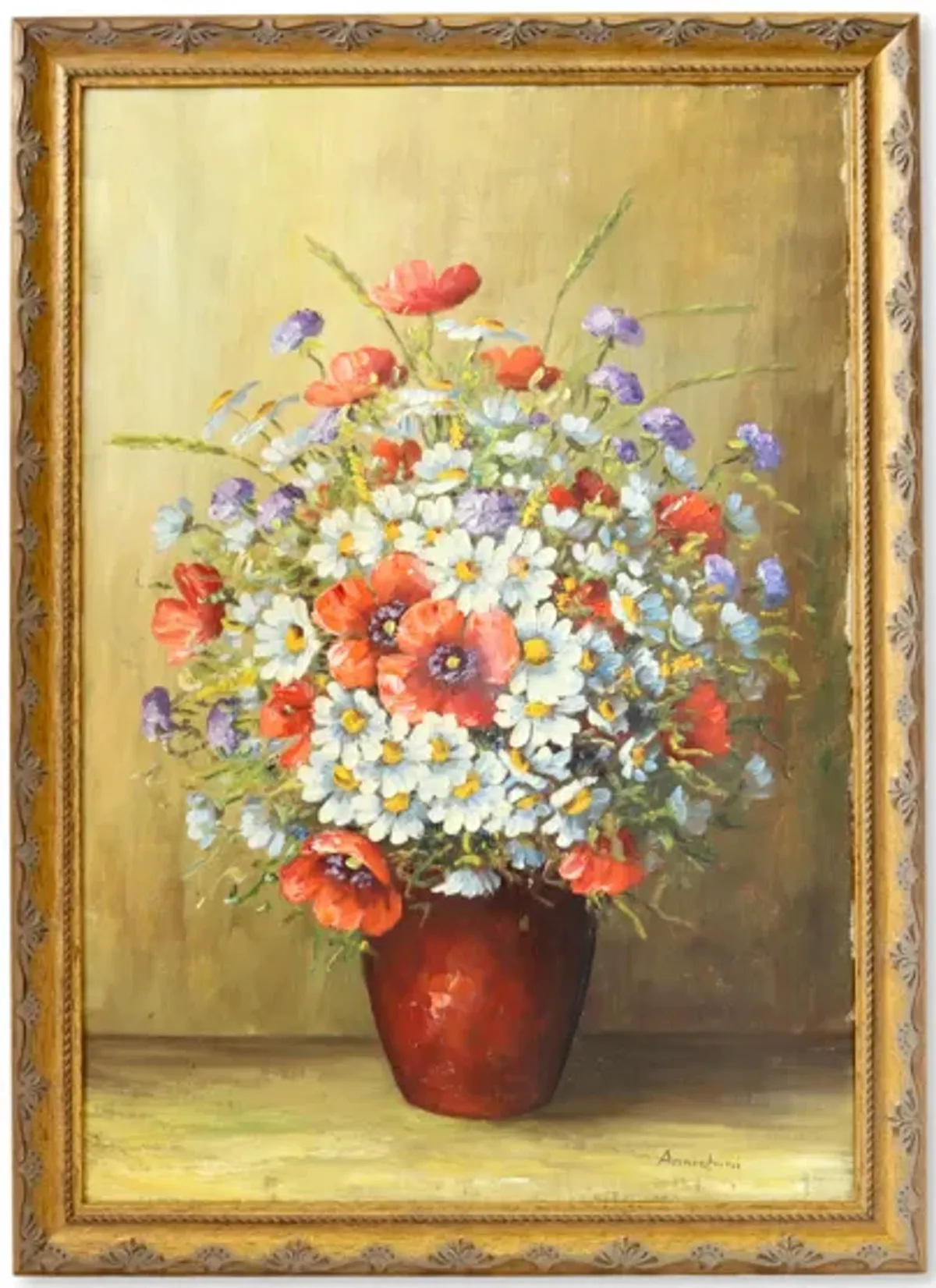 Limited Edition - Framed French Floral Still Life Painting - Gold