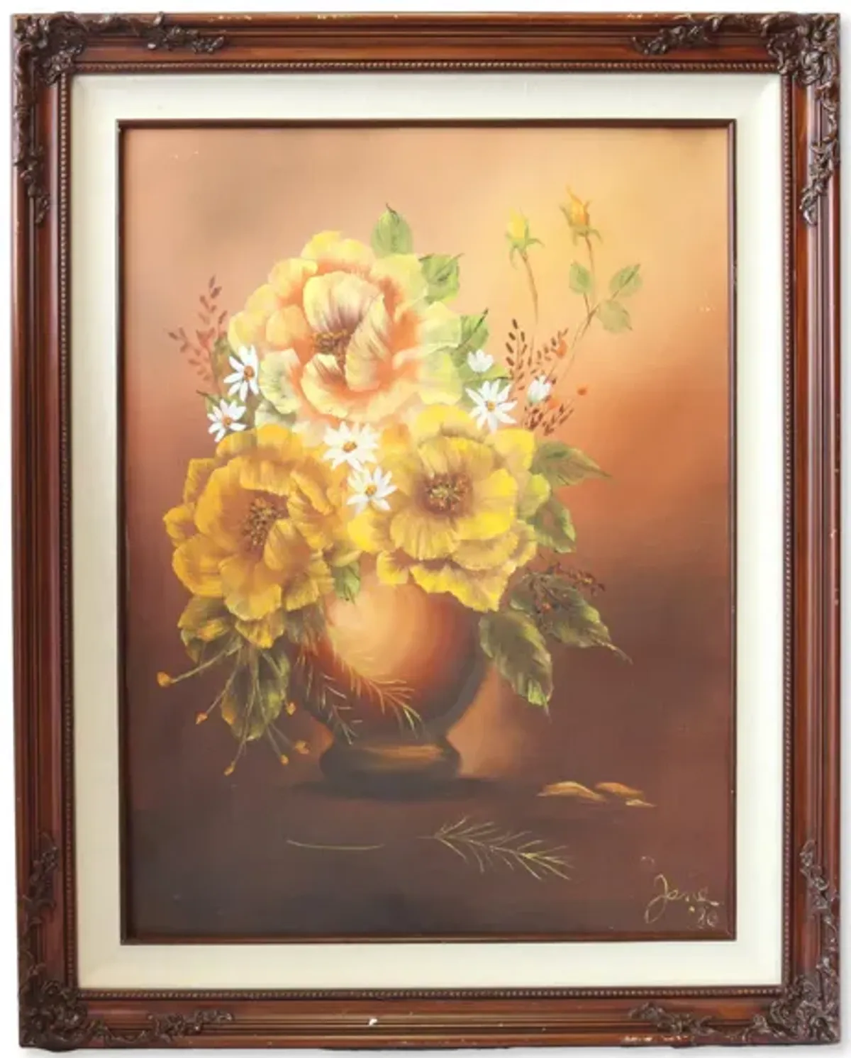 Limited Edition - MIdcentury Floral Still Life Painting - Brown