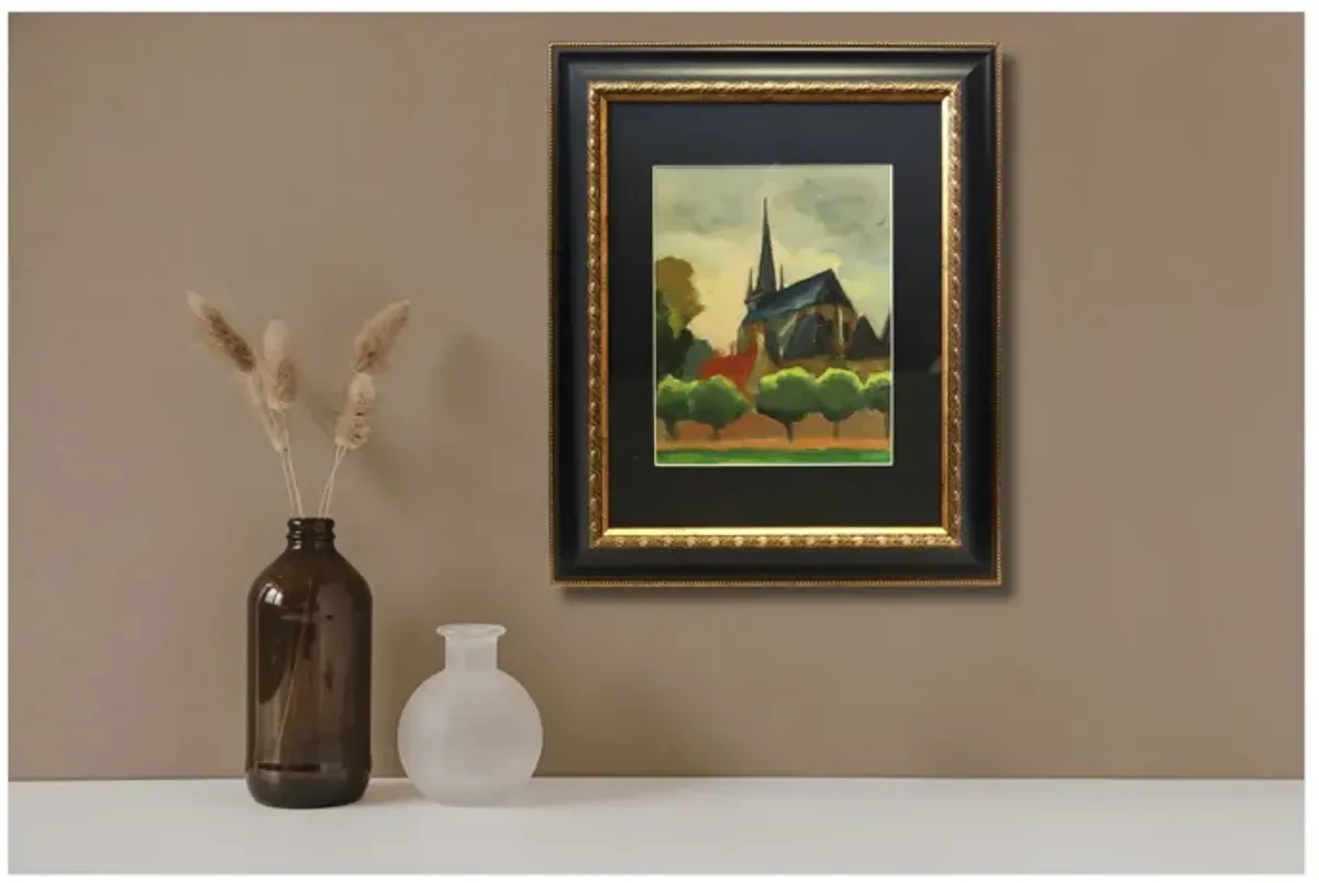 Limited Edition - Small French Rural Church Painting - Brown