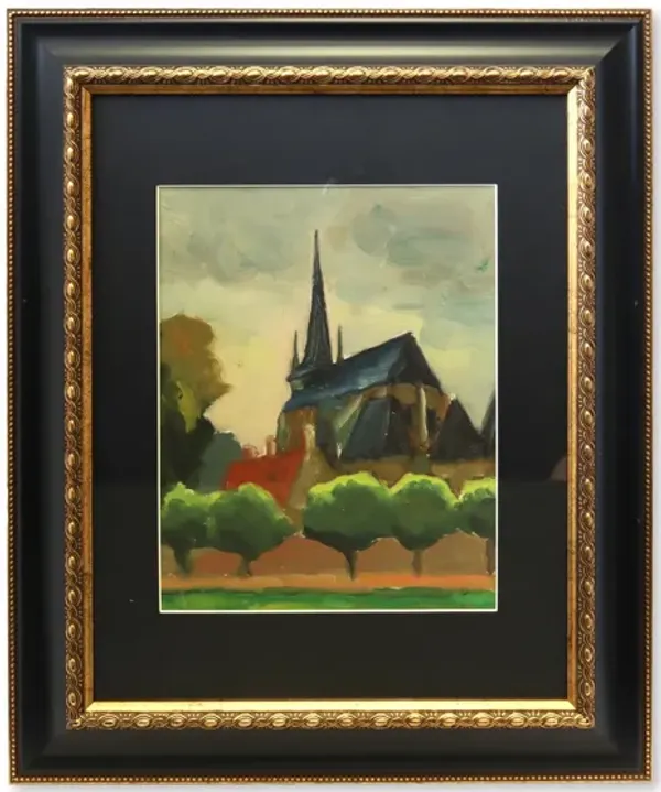 Limited Edition - Small French Rural Church Painting - Rose Victoria - Brown