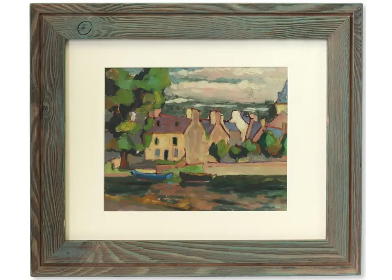 Limited Edition - French Village on River Painting - Brown