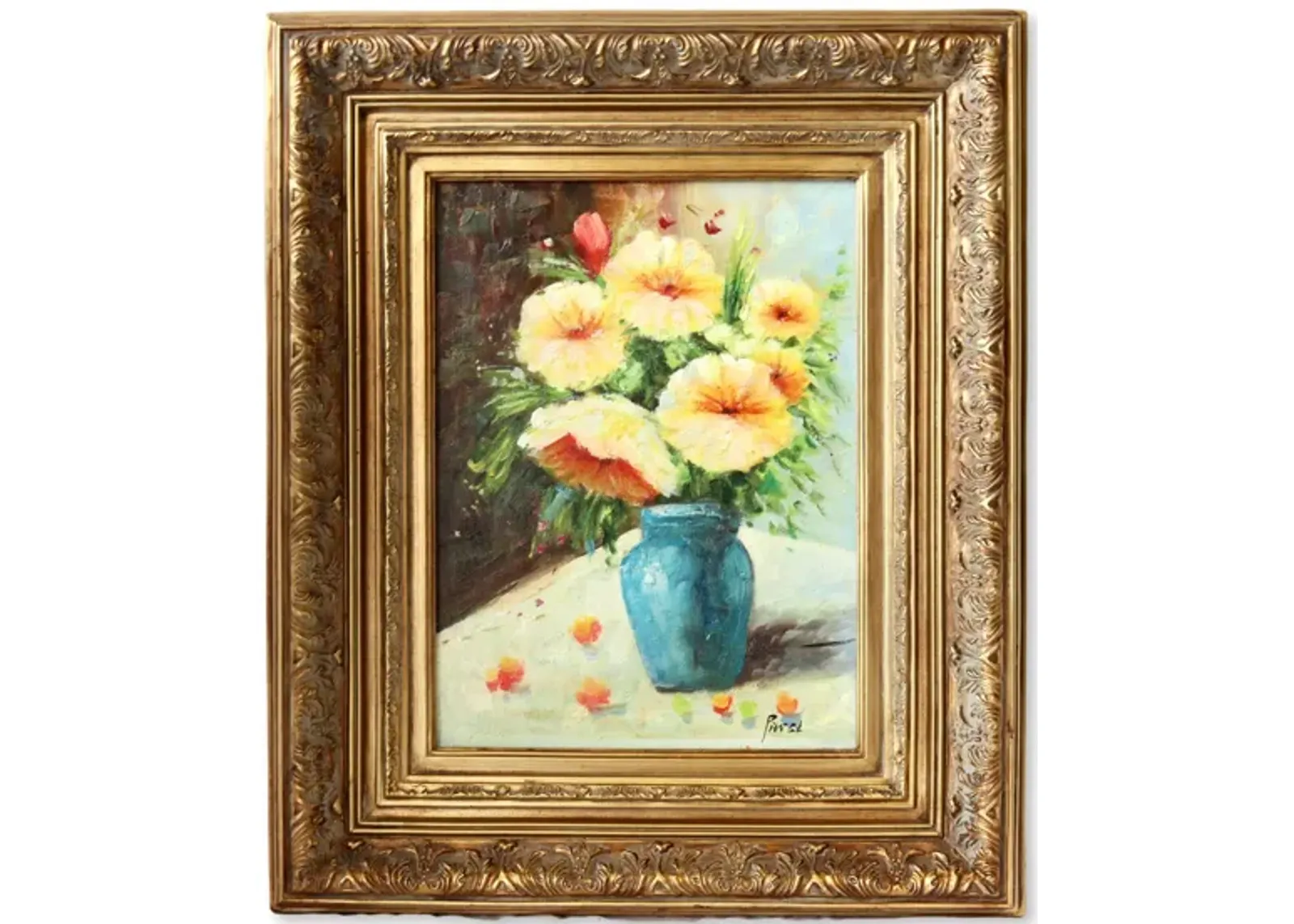 Framed Still Life Floral Oil on Canvas