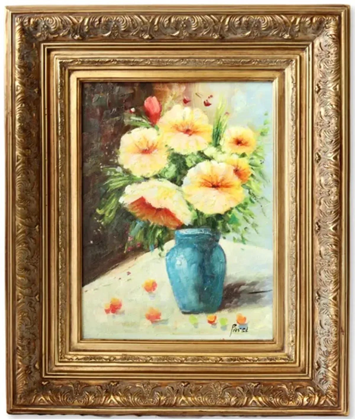 Framed Still Life Floral Oil on Canvas