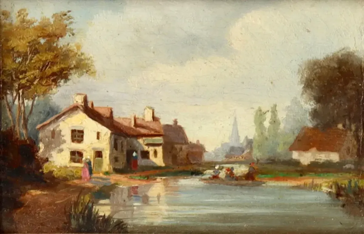 Limited Edition - 19C Miniature French River Oil Painting