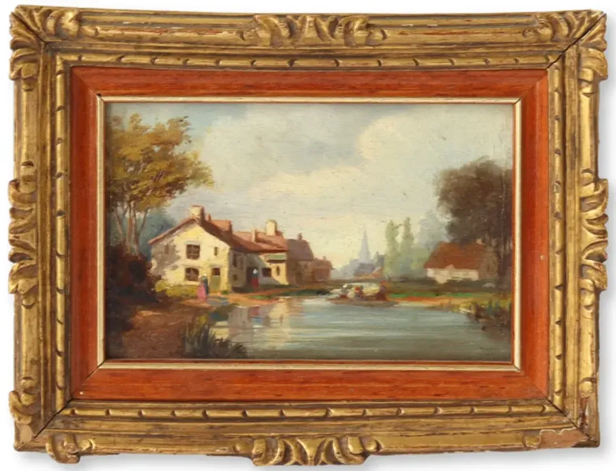 Limited Edition - 19C Miniature French River Oil Painting