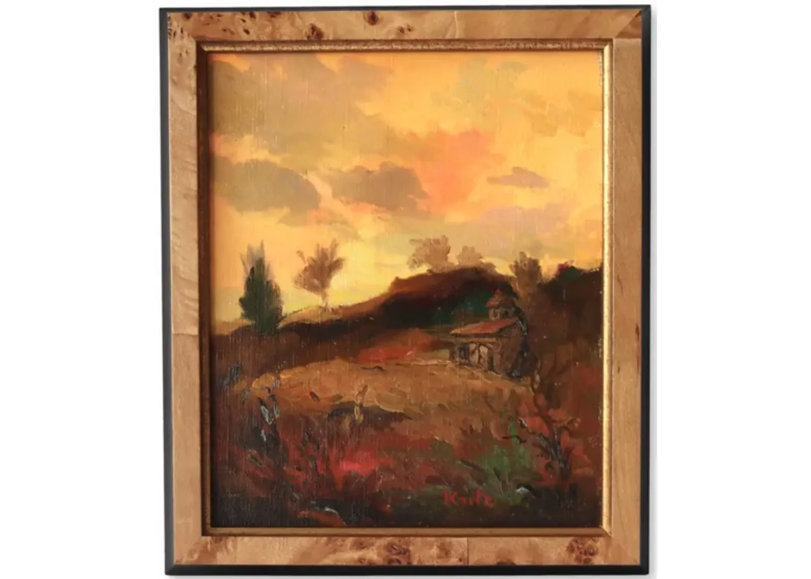 Rural French Farmhouse Sunset Painting