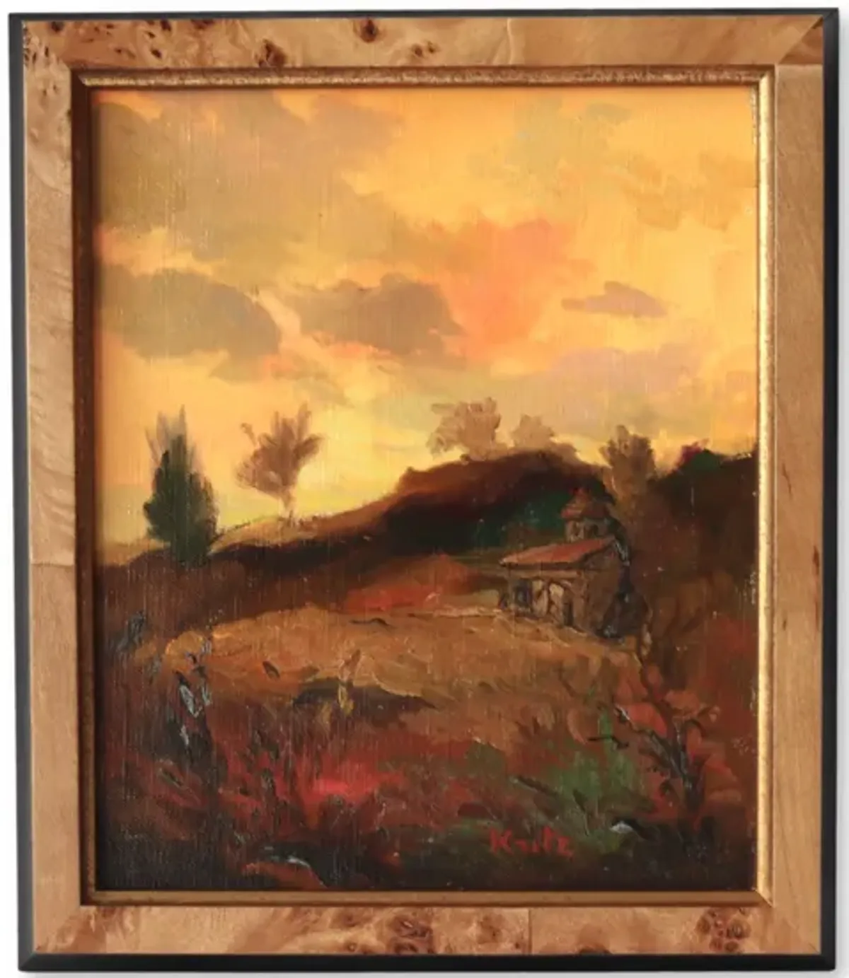 Rural French Farmhouse Sunset Painting