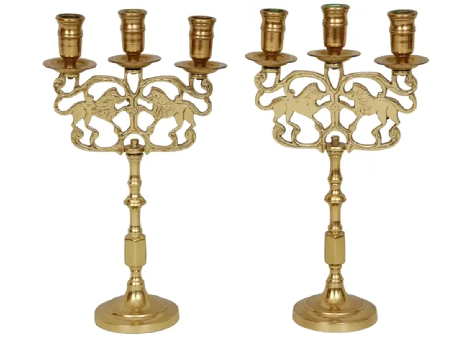 Brass Lions of Judah Shabbat Candelabra - Gold