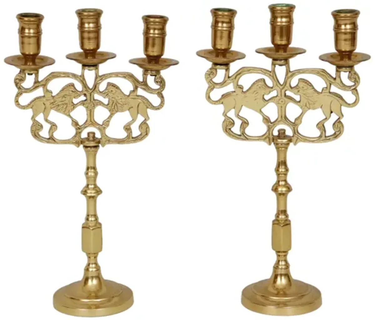 Brass Lions of Judah Shabbat Candelabra - Gold